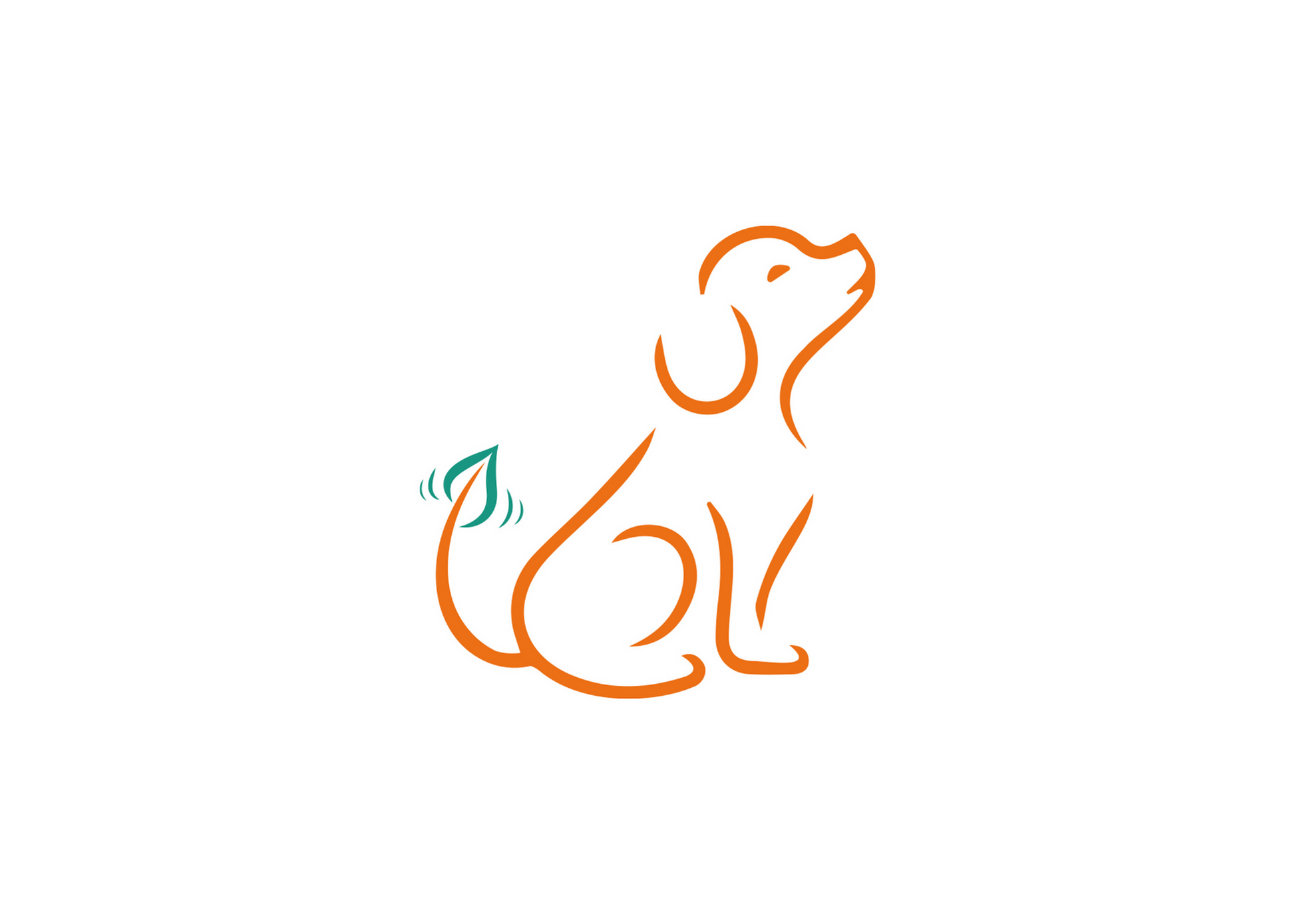 Image displaying Wagging Companions' logo, featuring a distinct orange dog silhouette with a lively green leaf at the tip of its wagging tail. The logo embodies Wagging Companions' dedication to providing delicious and healthy vegan dog treats.