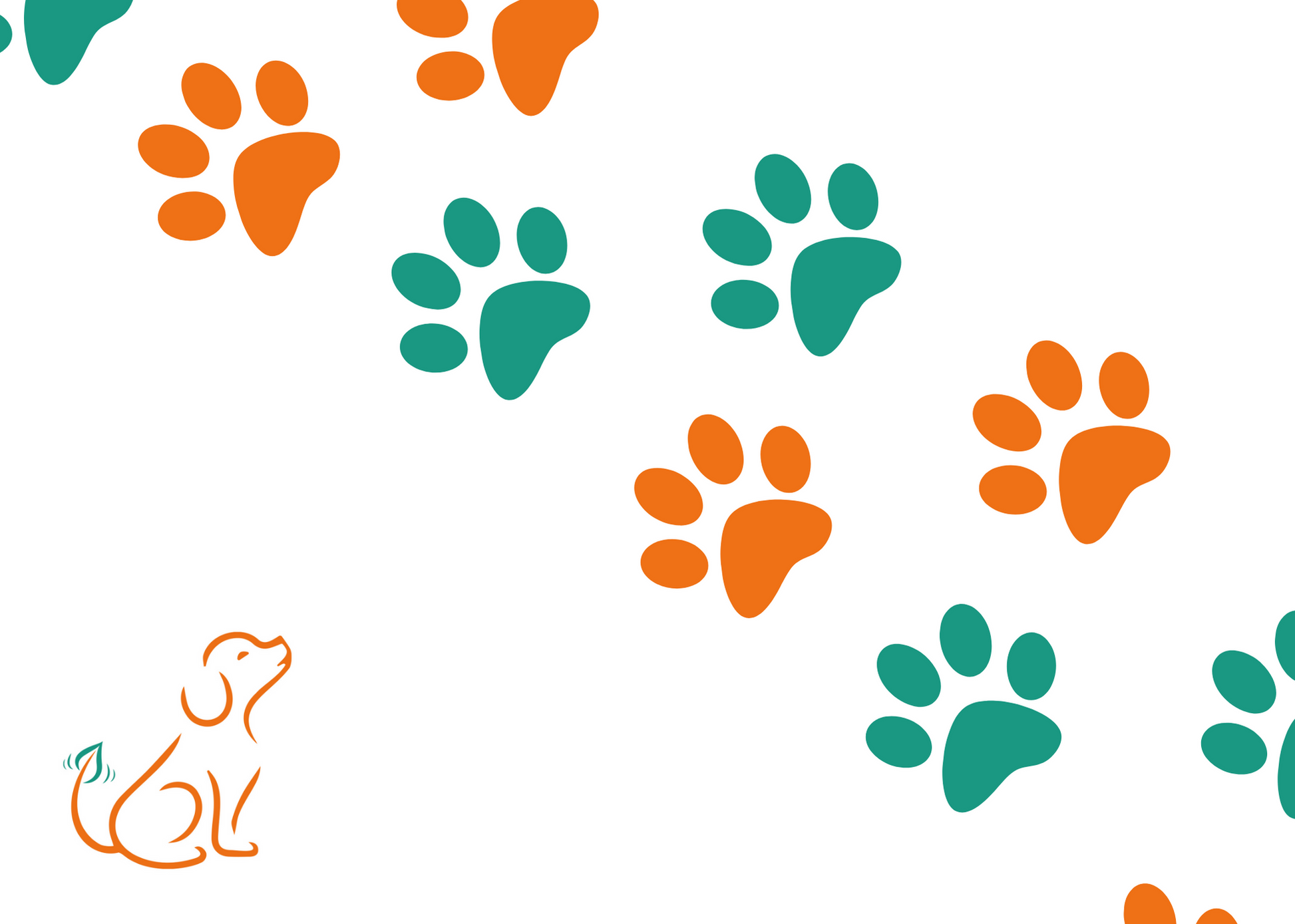Wagging Companions' e-gift card design featuring logo with dog wagging tail, and diagonal paw prints; An ideal gift for pet owners. The card represents the brand's commitment to providing quality plant-based dog treats.